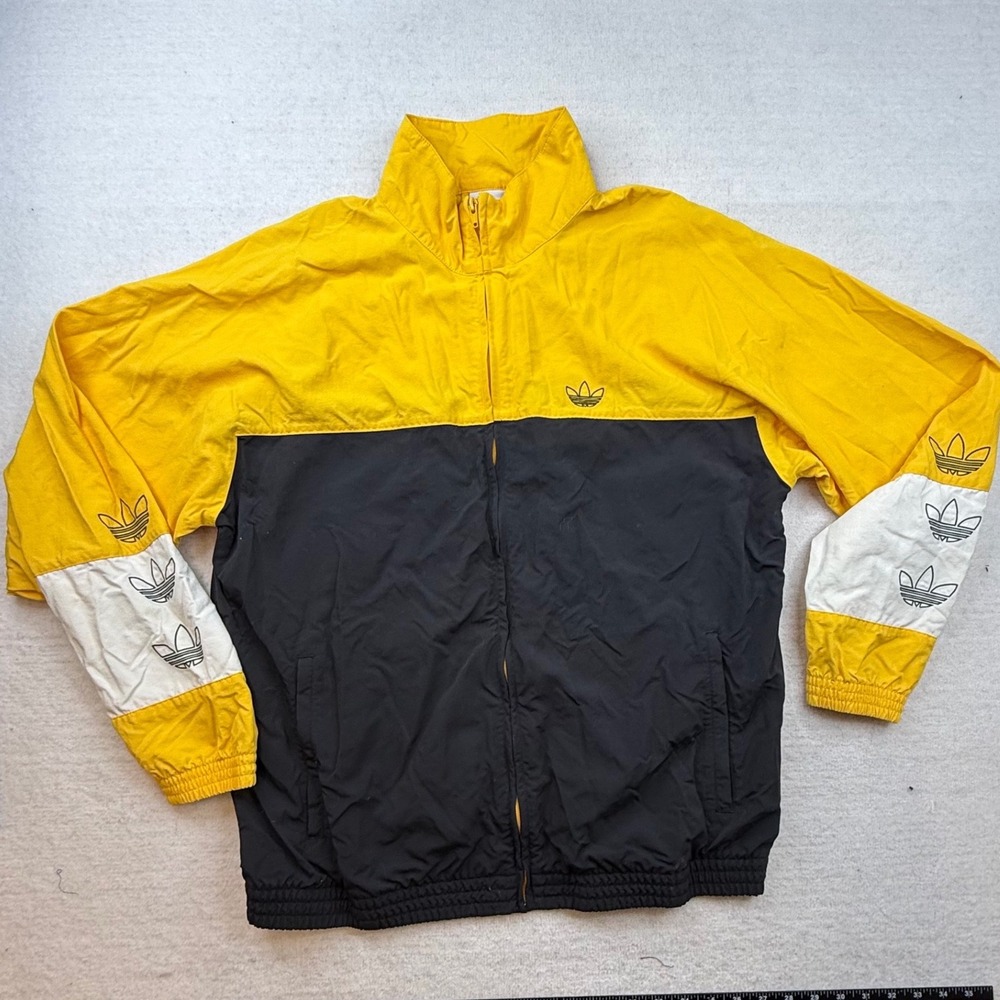 Adidas Trefoil Mens Large Yellow Blk Colorblock Windbreaker Jacket retro -spots - Picture 5 of 11